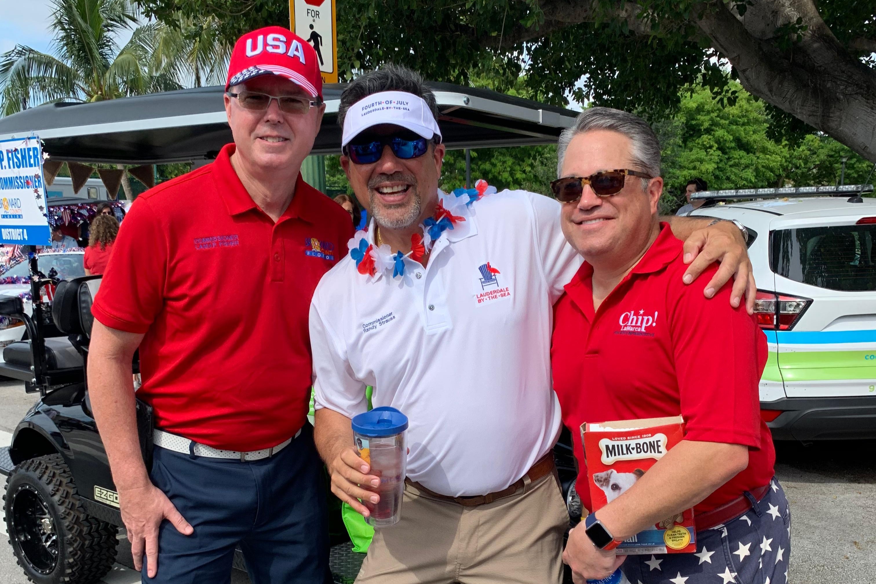 Randy Strauss with Commissioner Fisher and Chip LaMarca at a Fourth of July event