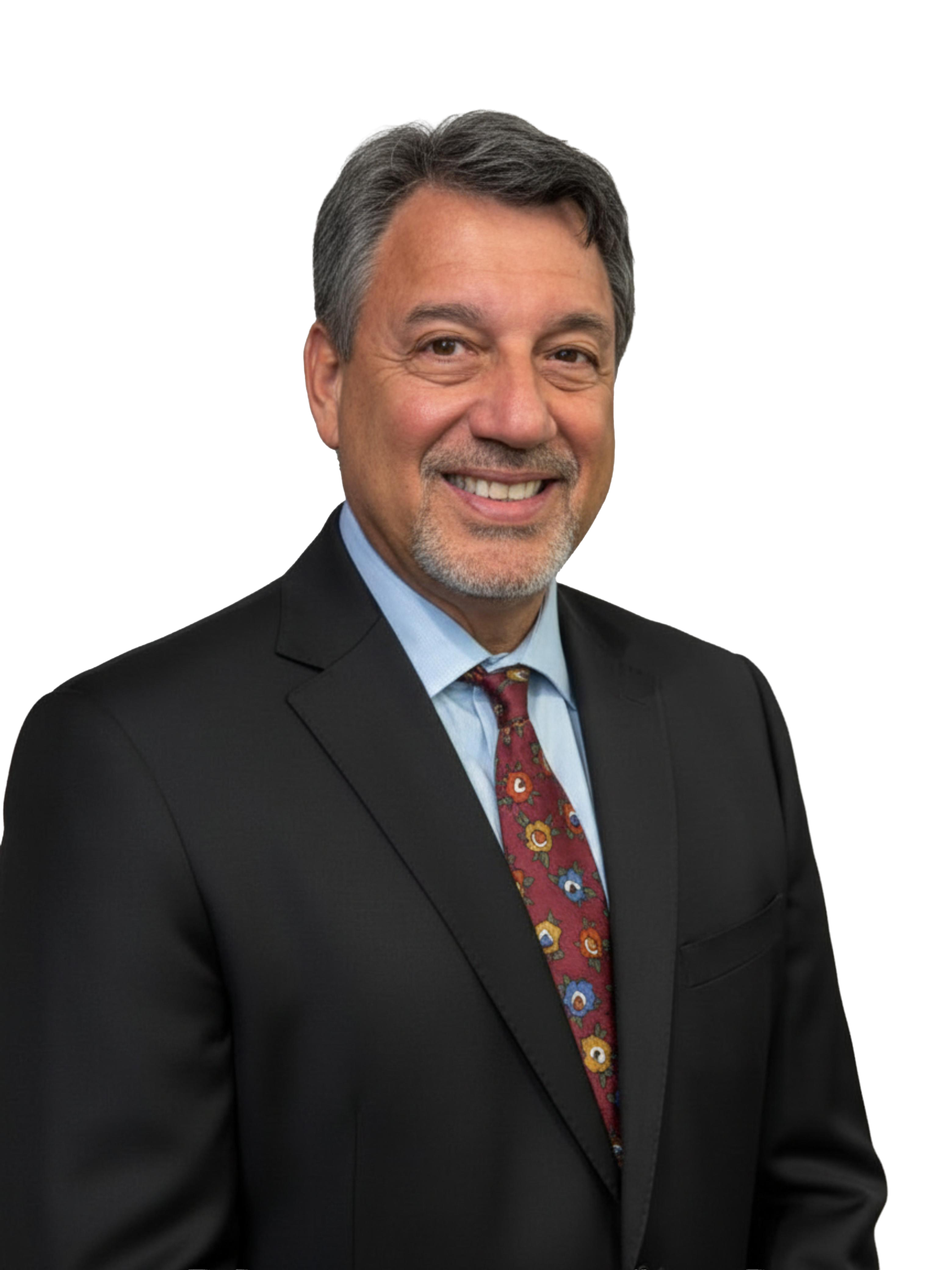 Randy Strauss in a dark suit and burgundy tie
